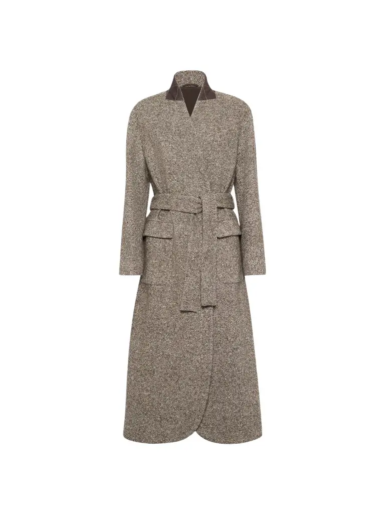 Women's Virgin Wool and Silk Mélange Diagonal Belted Coat Women's Virgin Wool and Silk Mélange Diagonal Belted Coat