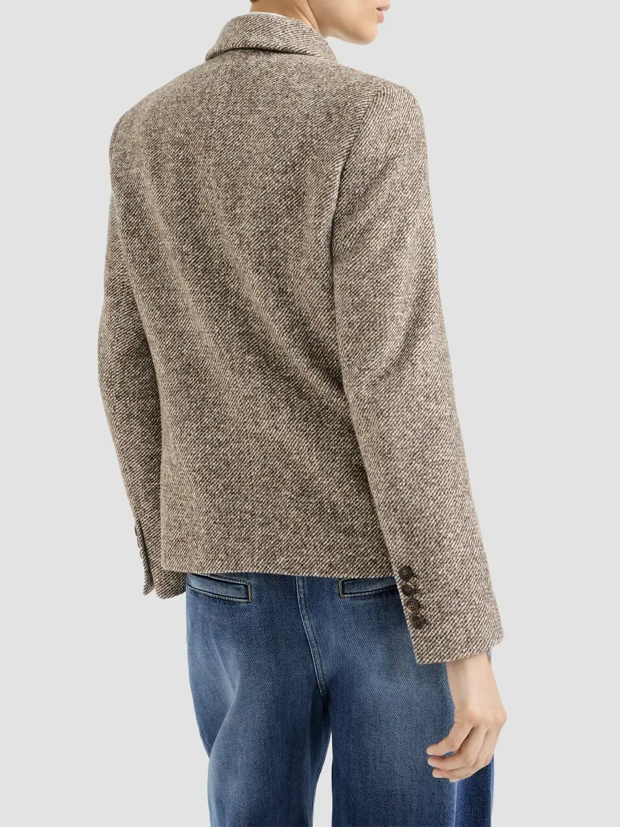 Brunello Cucinelli Women's Virgin Wool and Silk Mélange Diagonal Blazer with Monili - Brown | Thumbnail 3 Brunello Cucinelli Women's Virgin Wool and Silk Mélange Diagonal Blazer with Monili - Brown | Thumbnail 3