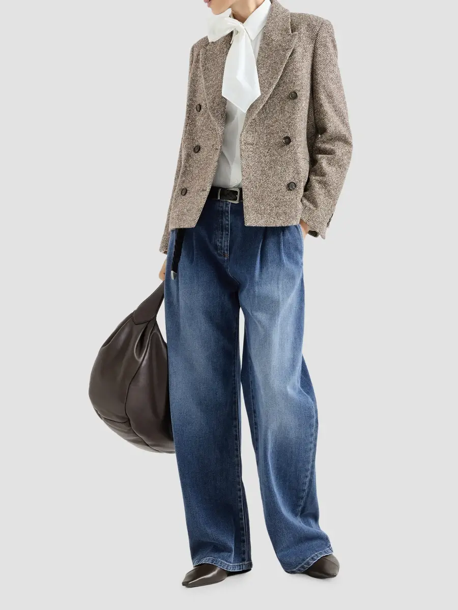 Brunello Cucinelli Women's Virgin Wool and Silk Mélange Diagonal Blazer with Monili - Brown | Thumbnail 6 Brunello Cucinelli Women's Virgin Wool and Silk Mélange Diagonal Blazer with Monili - Brown | Thumbnail 6
