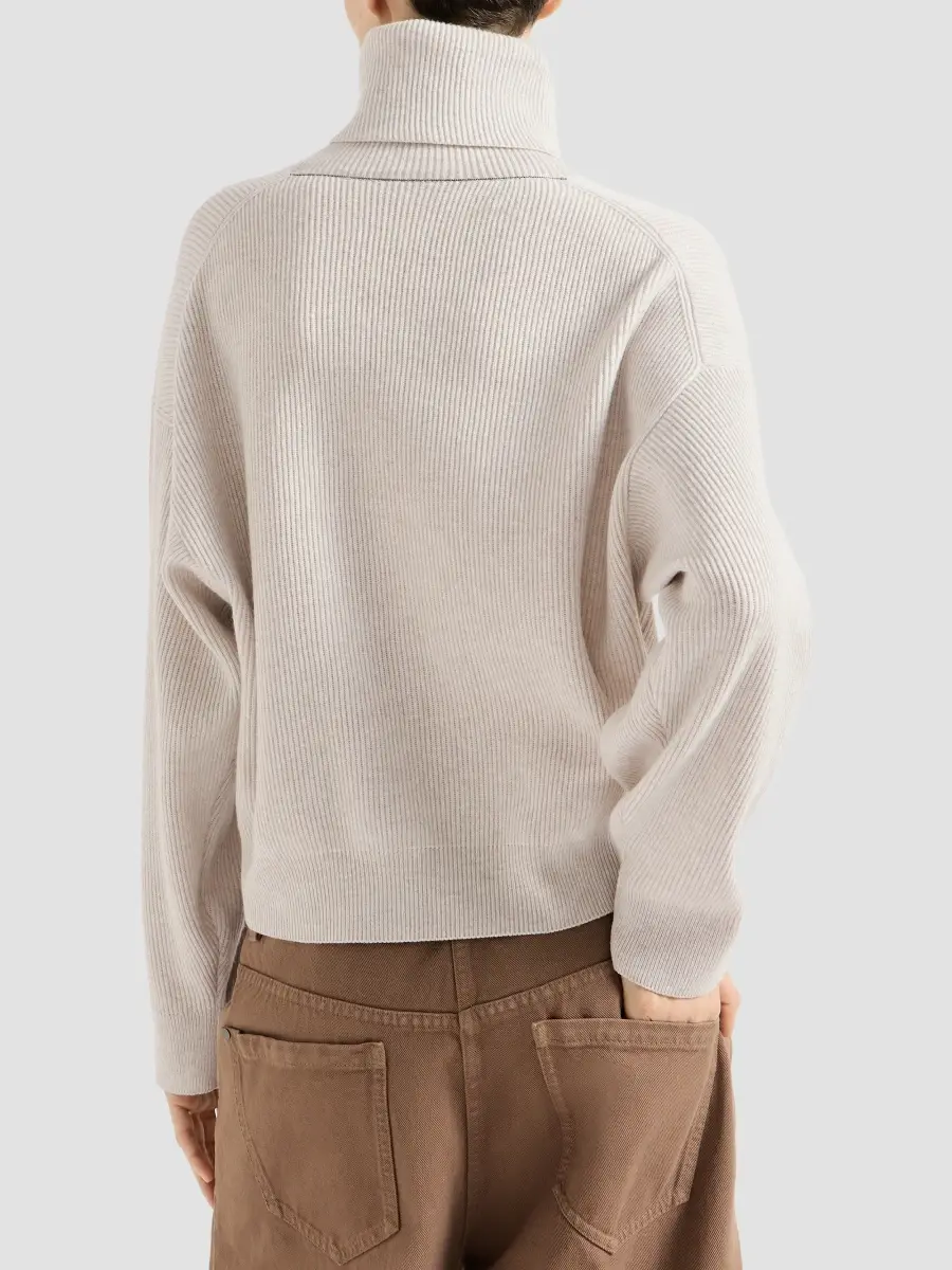 Brunello Cucinelli Women's Virgin Wool, Cashmere and Silk English Rib Turtleneck Sweater | Thumbnail 3 Brunello Cucinelli Women's Virgin Wool, Cashmere and Silk English Rib Turtleneck Sweater | Thumbnail 3