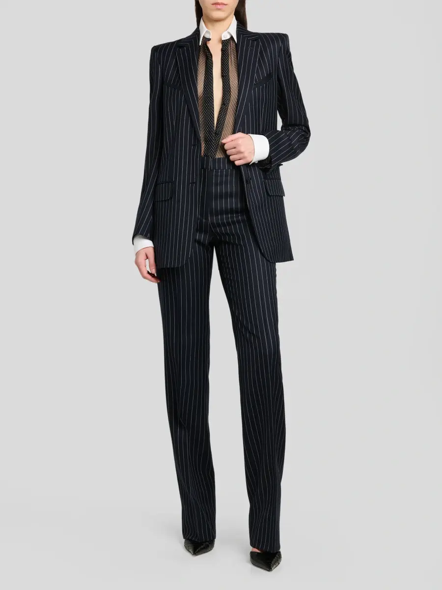 Tom Ford Women's Corded Chalkstriped Wool Blazer | Thumbnail 2