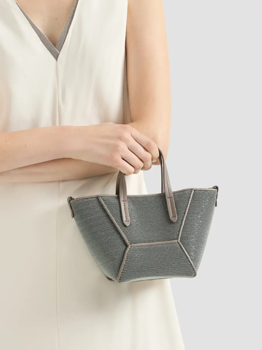 Brunello Cucinelli Women's Precious Duo Mini Top Handle Bag in Grained Leather - Grey | Thumbnail 2 Brunello Cucinelli Women's Precious Duo Mini Top Handle Bag in Grained Leather - Grey | Thumbnail 2