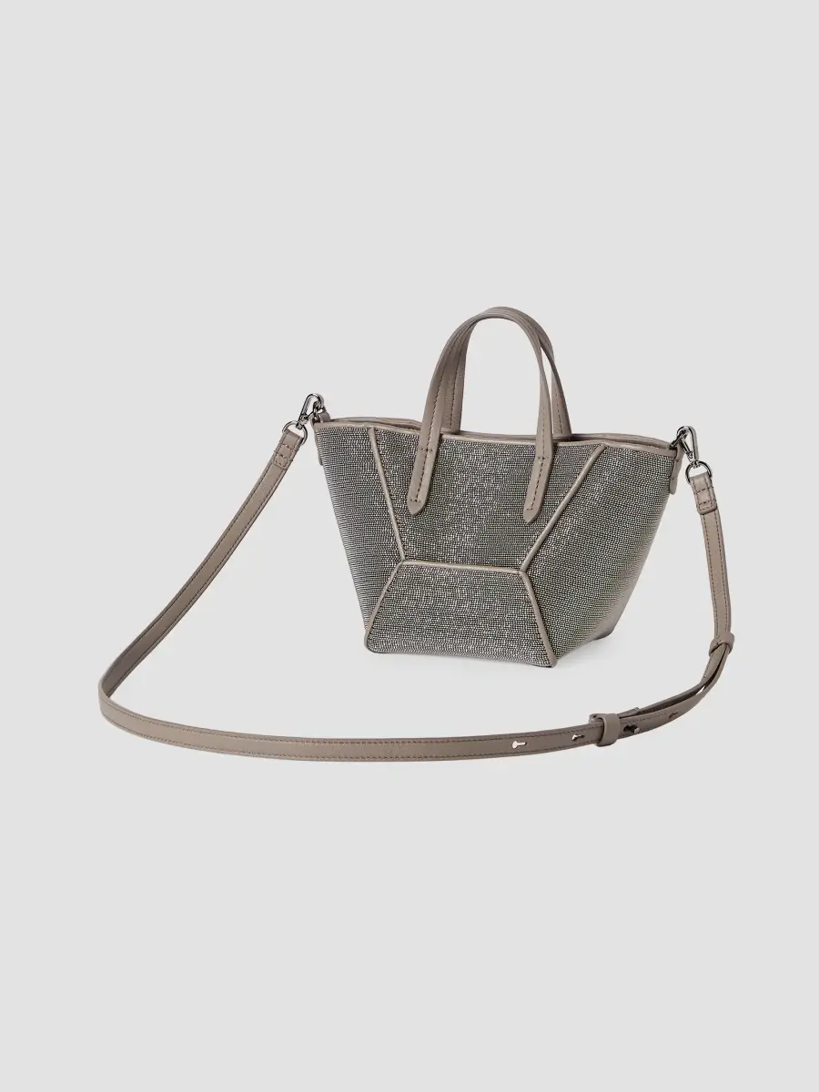 Brunello Cucinelli Women's Precious Duo Mini Top Handle Bag in Grained Leather - Grey | Thumbnail 3 Brunello Cucinelli Women's Precious Duo Mini Top Handle Bag in Grained Leather - Grey | Thumbnail 3