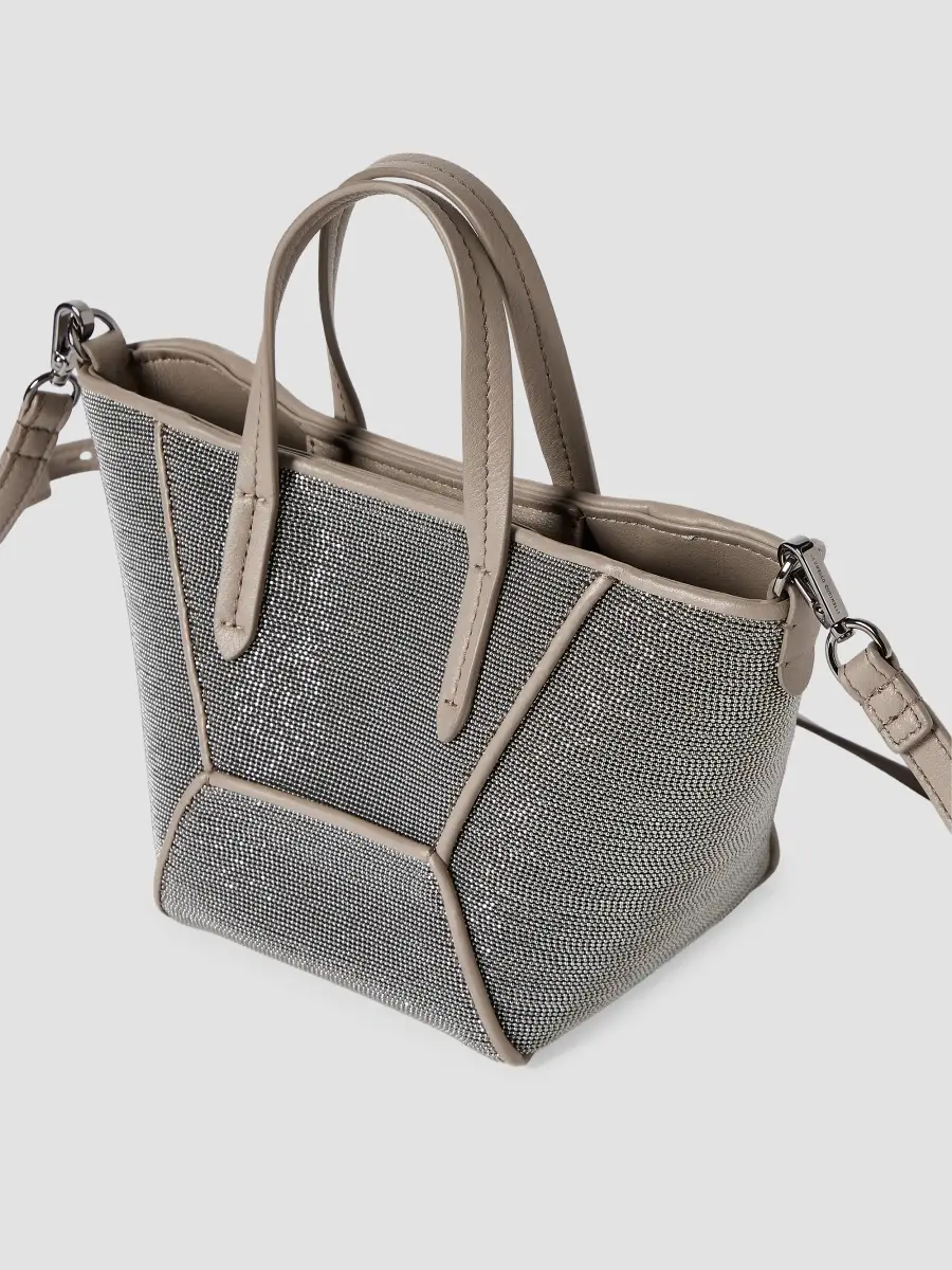 Brunello Cucinelli Women's Precious Duo Mini Top Handle Bag in Grained Leather - Grey | Thumbnail 4 Brunello Cucinelli Women's Precious Duo Mini Top Handle Bag in Grained Leather - Grey | Thumbnail 4