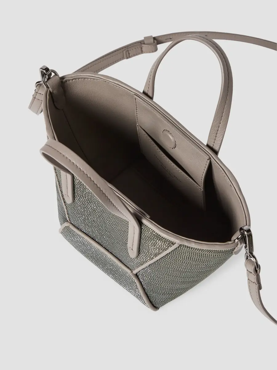 Brunello Cucinelli Women's Precious Duo Mini Top Handle Bag in Grained Leather - Grey | Thumbnail 5 Brunello Cucinelli Women's Precious Duo Mini Top Handle Bag in Grained Leather - Grey | Thumbnail 5