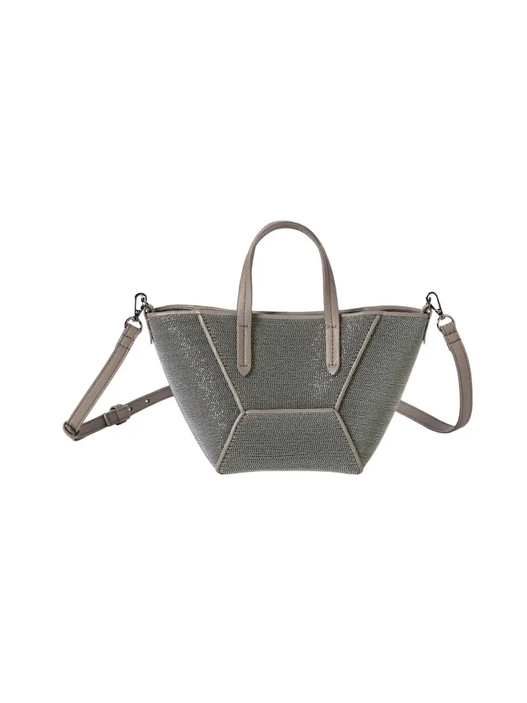 Women's Precious Duo Mini Top Handle Bag in Grained Leather - Grey Women's Precious Duo Mini Top Handle Bag in Grained Leather - Grey
