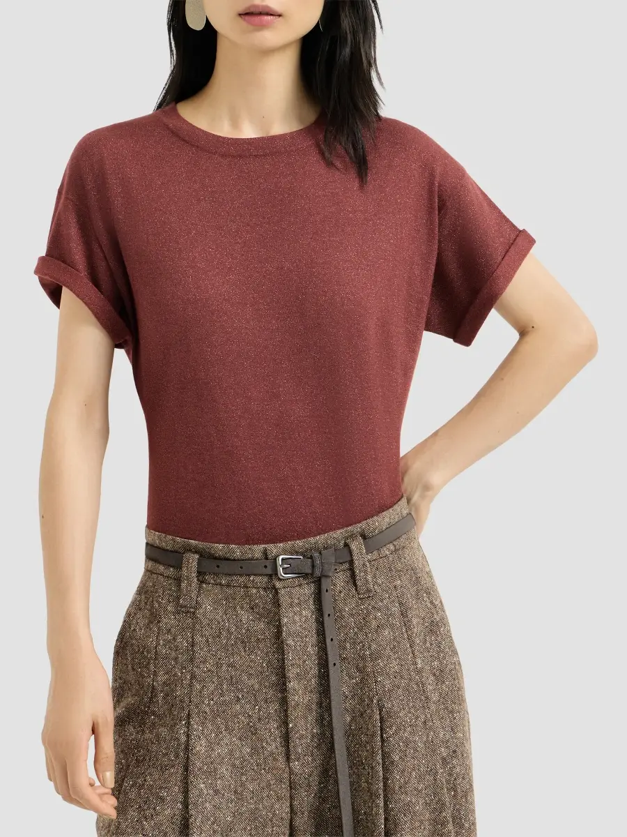 Brunello Cucinelli Women's Sparkling Cashmere and Silk Lightweight Knit T-Shirt | Thumbnail 2