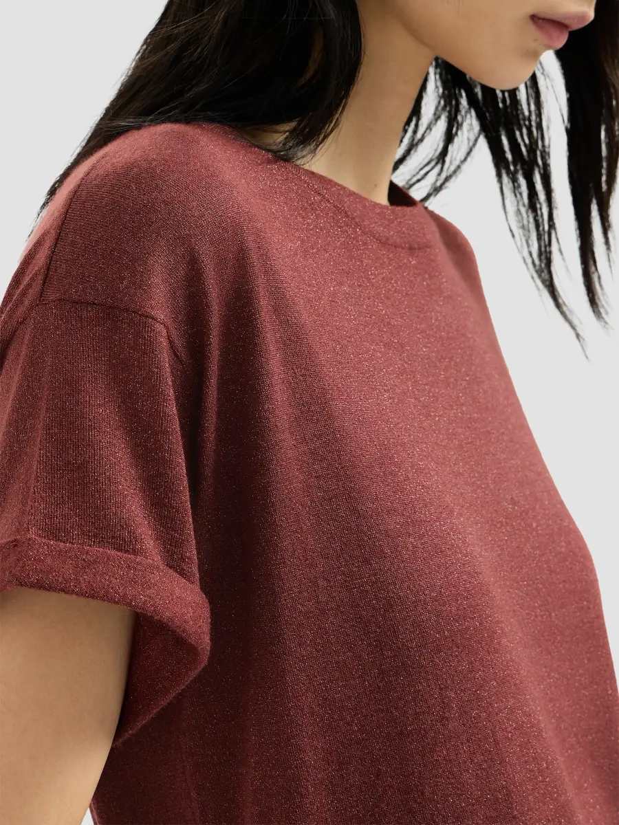 Brunello Cucinelli Women's Sparkling Cashmere and Silk Lightweight Knit T-Shirt | Thumbnail 4