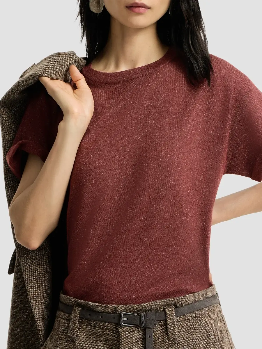 Brunello Cucinelli Women's Sparkling Cashmere and Silk Lightweight Knit T-Shirt | Thumbnail 5