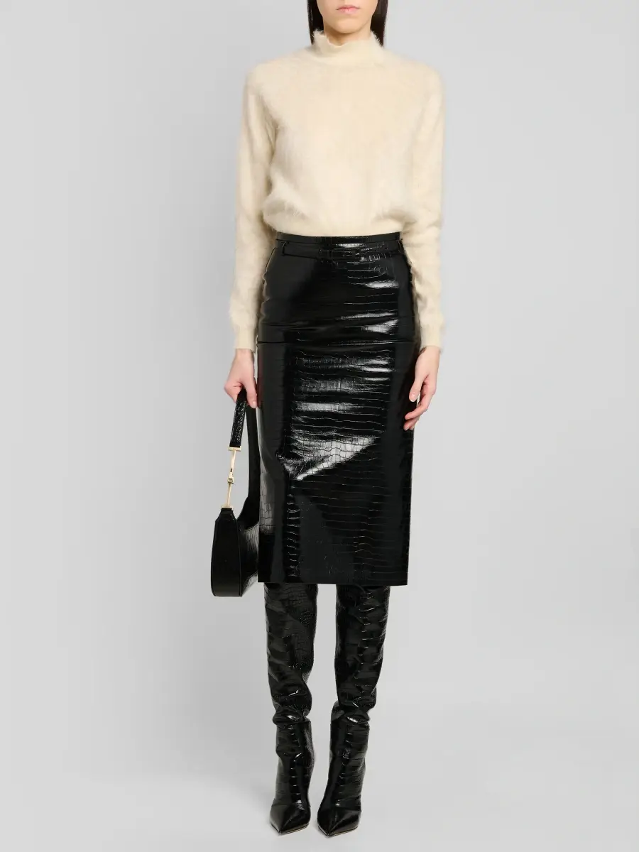 Tom Ford Women's Crocodile-Embossed Leather Midi Skirt | Thumbnail 2