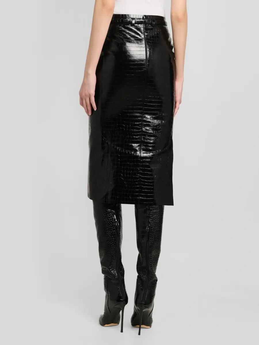 Tom Ford Women's Crocodile-Embossed Leather Midi Skirt | Thumbnail 3