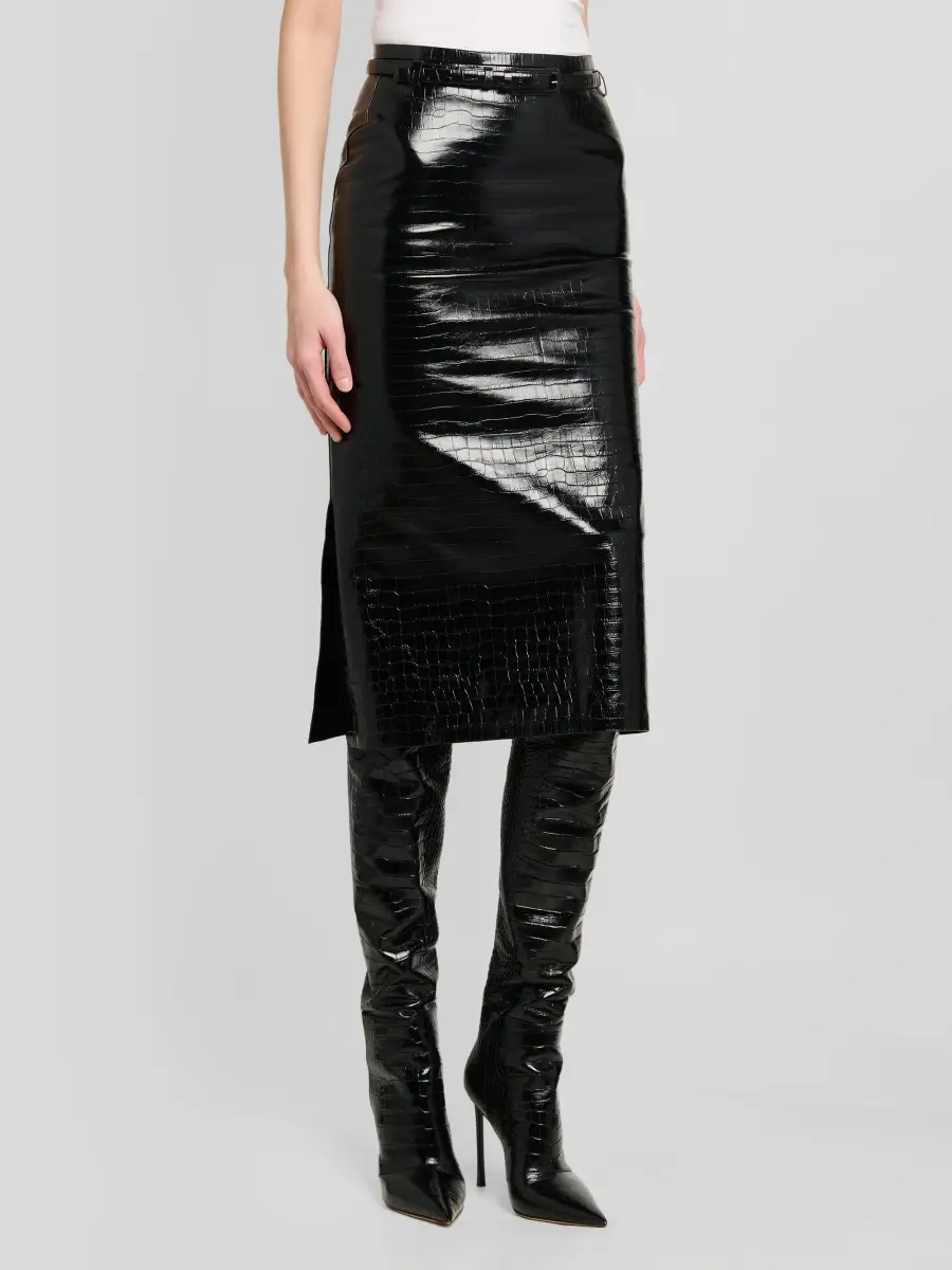 Tom Ford Women's Crocodile-Embossed Leather Midi Skirt | Thumbnail 4