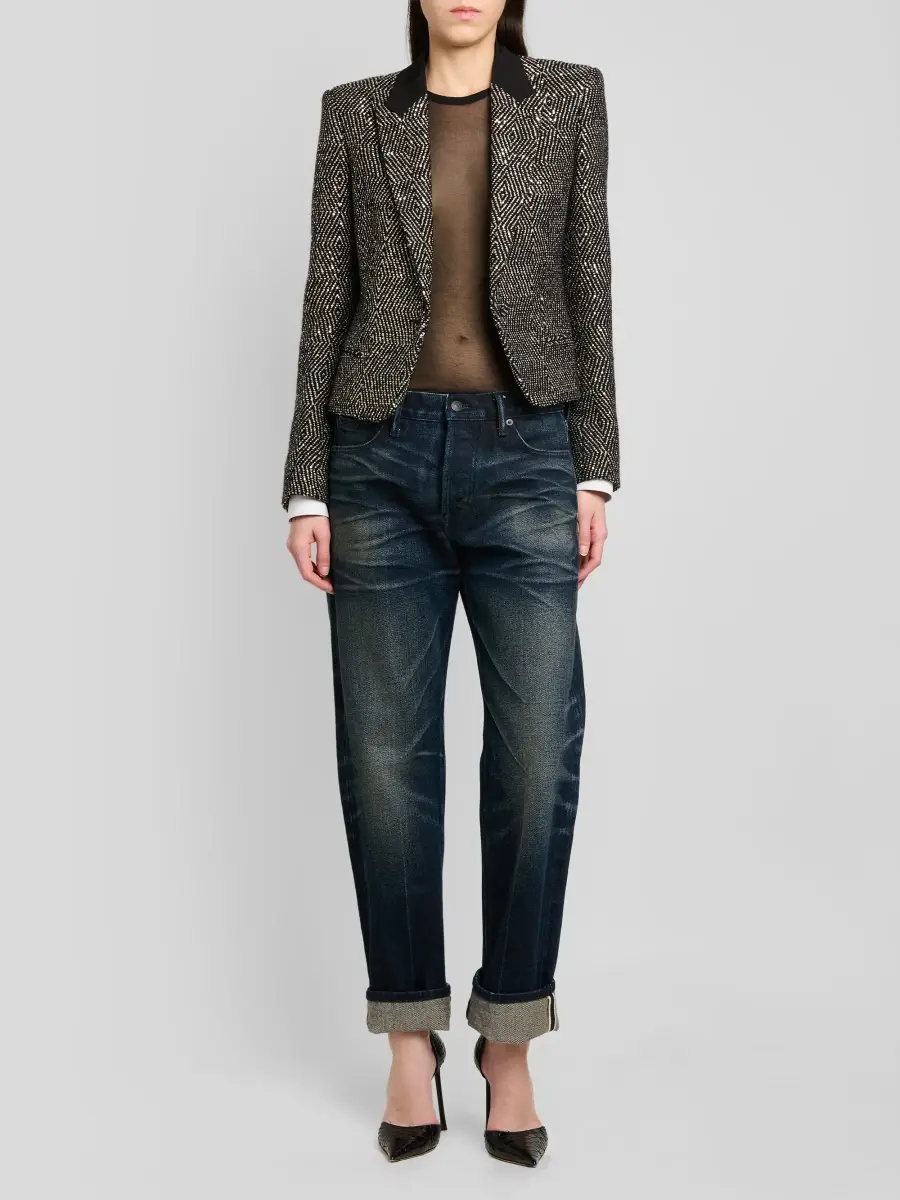 Tom Ford Women's Sequined Wool-Blend Tweed Crop Boyfriend Jacket | Thumbnail 2
