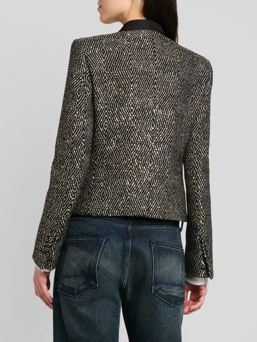 Tom Ford Women's Sequined Wool-Blend Tweed Crop Boyfriend Jacket | Thumbnail 3
