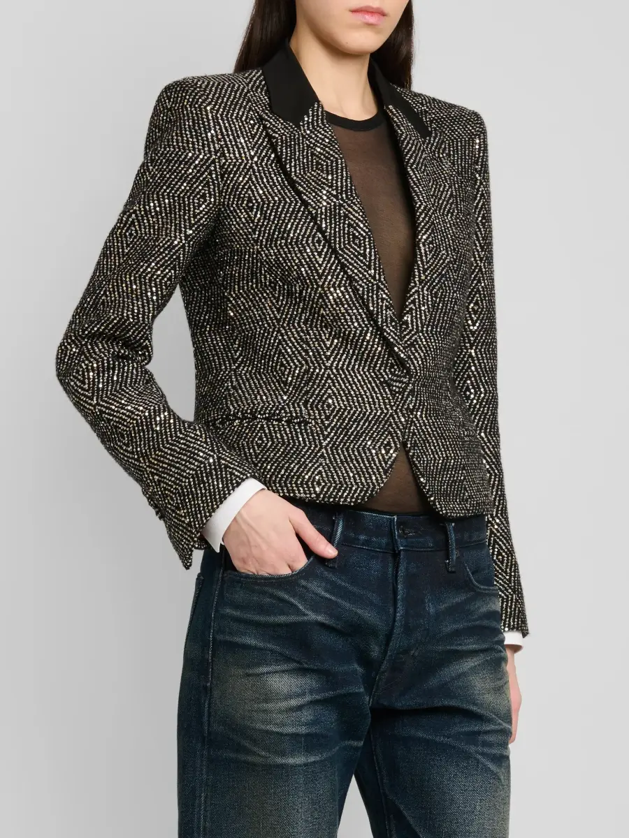 Tom Ford Women's Sequined Wool-Blend Tweed Crop Boyfriend Jacket | Thumbnail 4