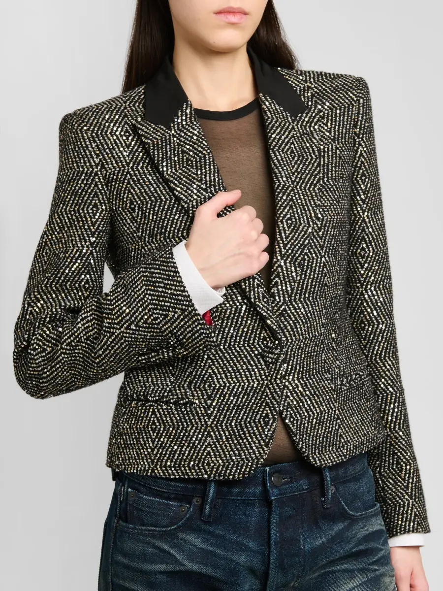 Tom Ford Women's Sequined Wool-Blend Tweed Crop Boyfriend Jacket | Thumbnail 5