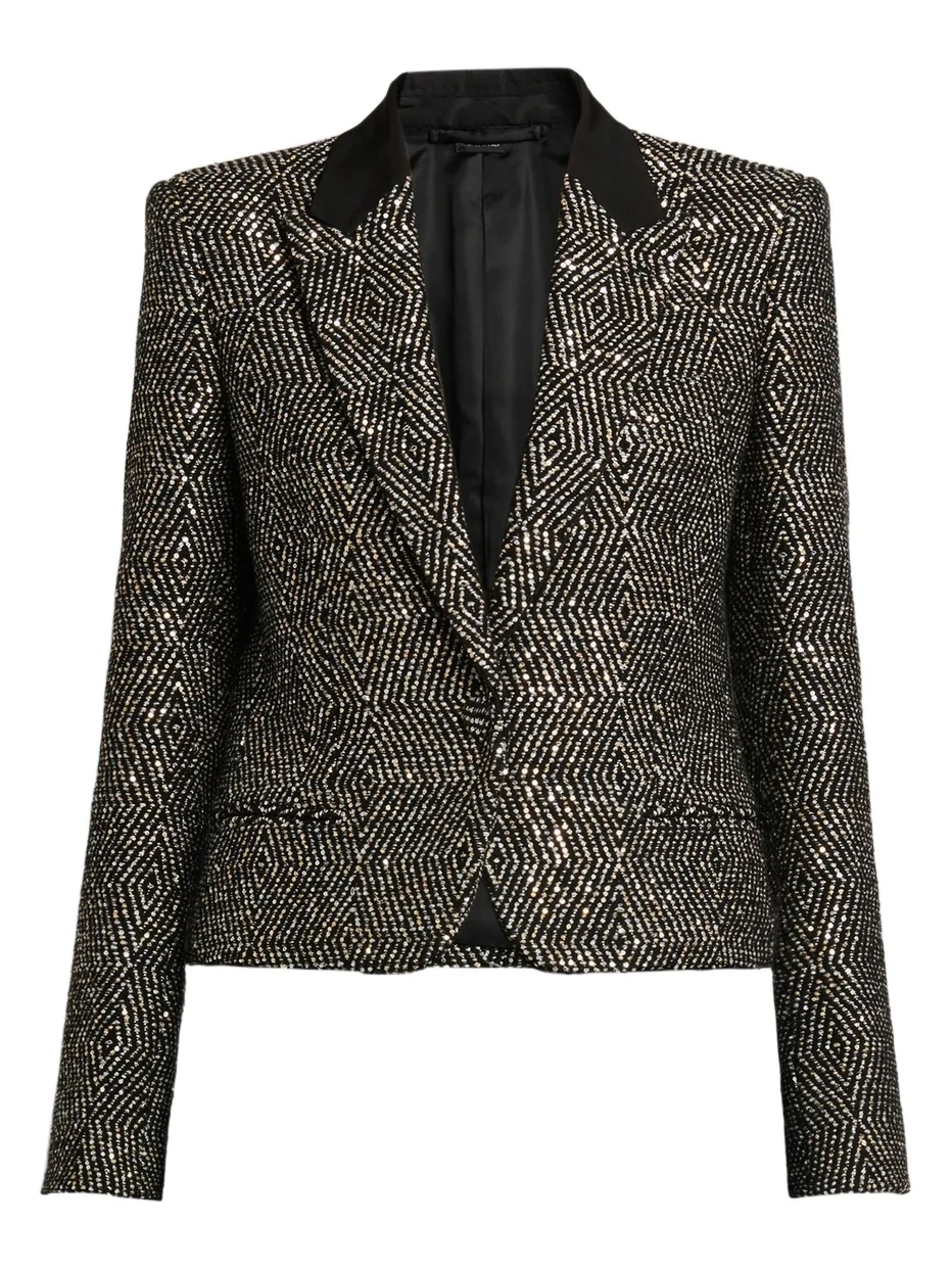 Women's Sequined Wool-Blend Tweed Crop Boyfriend Jacket Women's Sequined Wool-Blend Tweed Crop Boyfriend Jacket