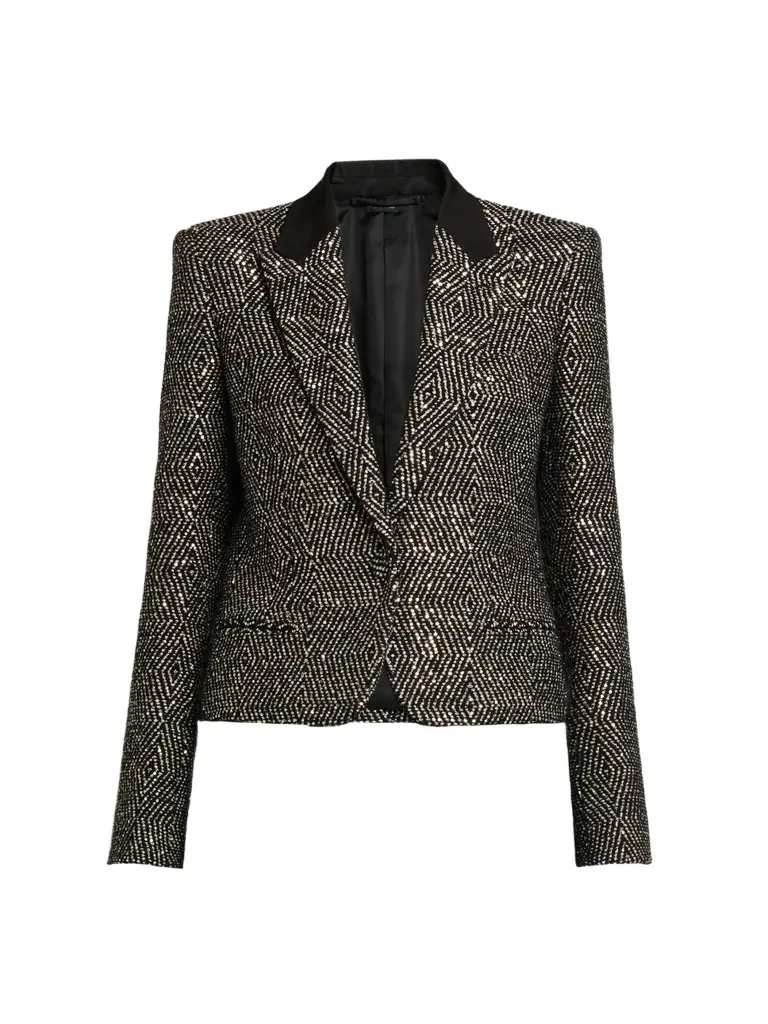 Women's Sequined Wool-Blend Tweed Crop Boyfriend Jacket Women's Sequined Wool-Blend Tweed Crop Boyfriend Jacket