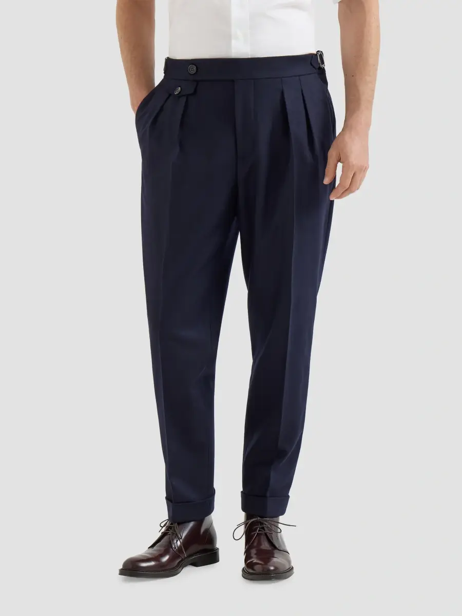 Brunello Cucinelli Men's Virgin Wool Flannel Trousers in Twisted Cotton Gabardine | Thumbnail 2 Brunello Cucinelli Men's Virgin Wool Flannel Trousers in Twisted Cotton Gabardine | Thumbnail 2