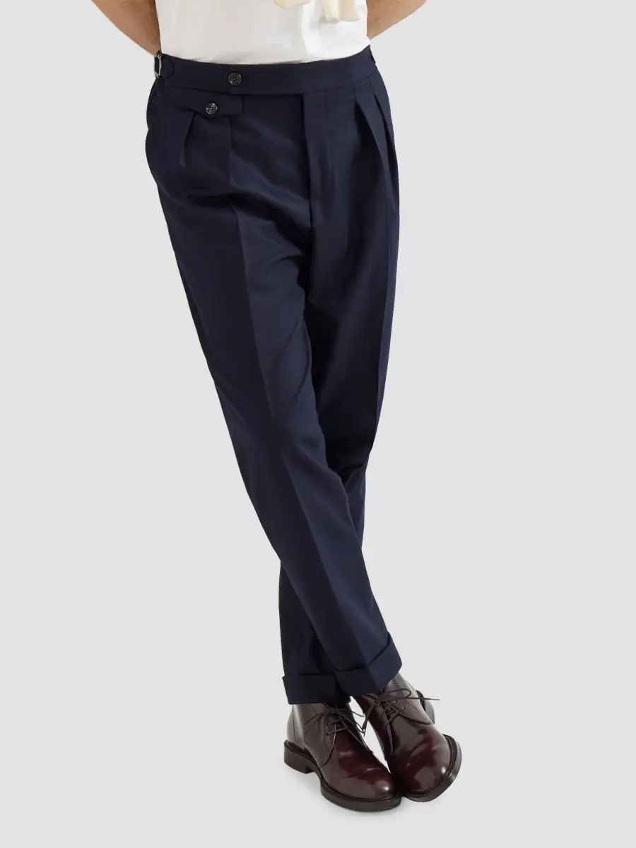 Brunello Cucinelli Men's Virgin Wool Flannel Trousers in Twisted Cotton Gabardine | Thumbnail 4 Brunello Cucinelli Men's Virgin Wool Flannel Trousers in Twisted Cotton Gabardine | Thumbnail 4