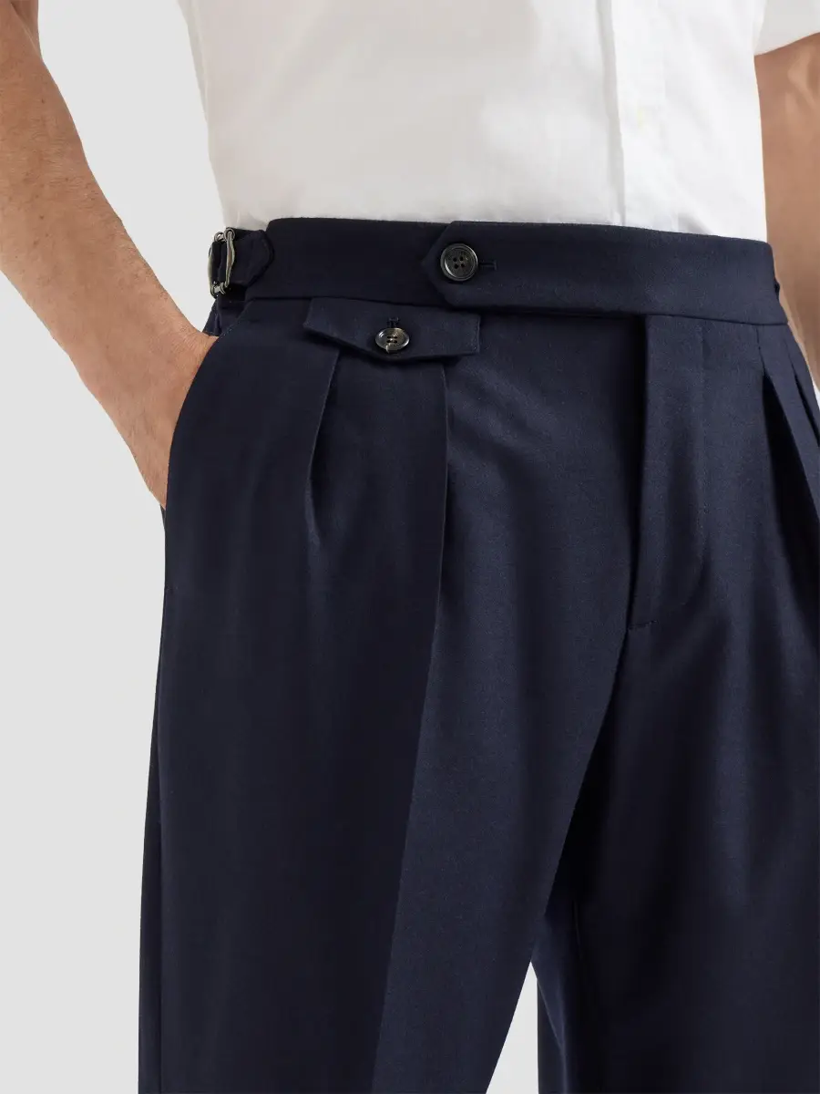 Brunello Cucinelli Men's Virgin Wool Flannel Trousers in Twisted Cotton Gabardine | Thumbnail 5 Brunello Cucinelli Men's Virgin Wool Flannel Trousers in Twisted Cotton Gabardine | Thumbnail 5