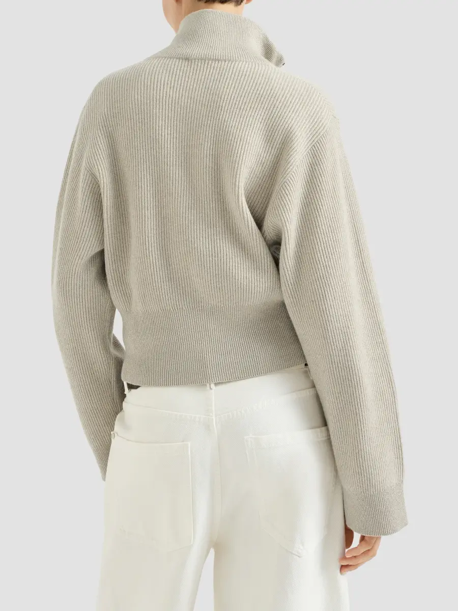 Brunello Cucinelli Women's Sparkling Cashmere English Rib Cardigan with Shiny Zipper Pull | Thumbnail 3 Brunello Cucinelli Women's Sparkling Cashmere English Rib Cardigan with Shiny Zipper Pull | Thumbnail 3