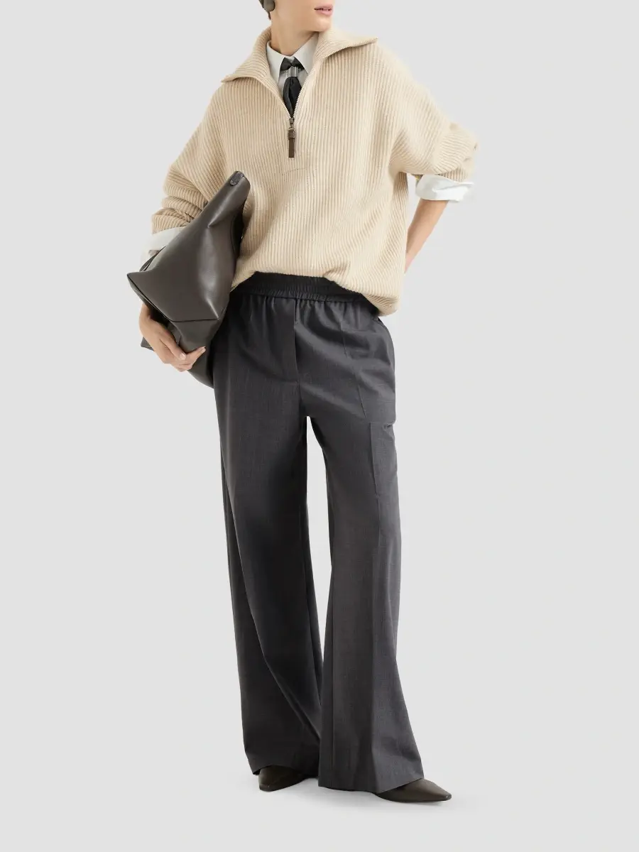 Brunello Cucinelli Women's Cashmere English Rib Sweater with Shiny Zipper Pull | Thumbnail 6 Brunello Cucinelli Women's Cashmere English Rib Sweater with Shiny Zipper Pull | Thumbnail 6