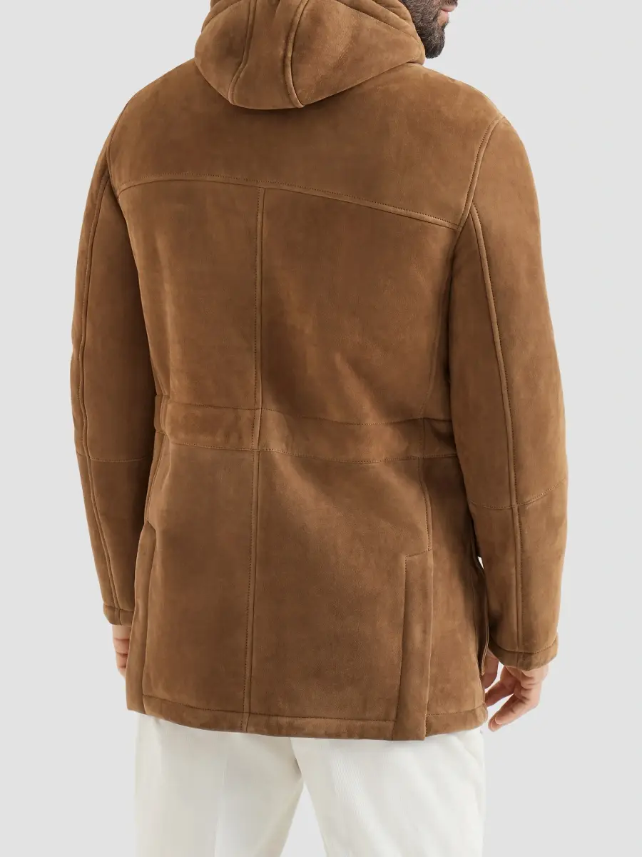 Brunello Cucinelli Men's Suede Curly Shearling Parka Jacket | Thumbnail 3 Brunello Cucinelli Men's Suede Curly Shearling Parka Jacket | Thumbnail 3