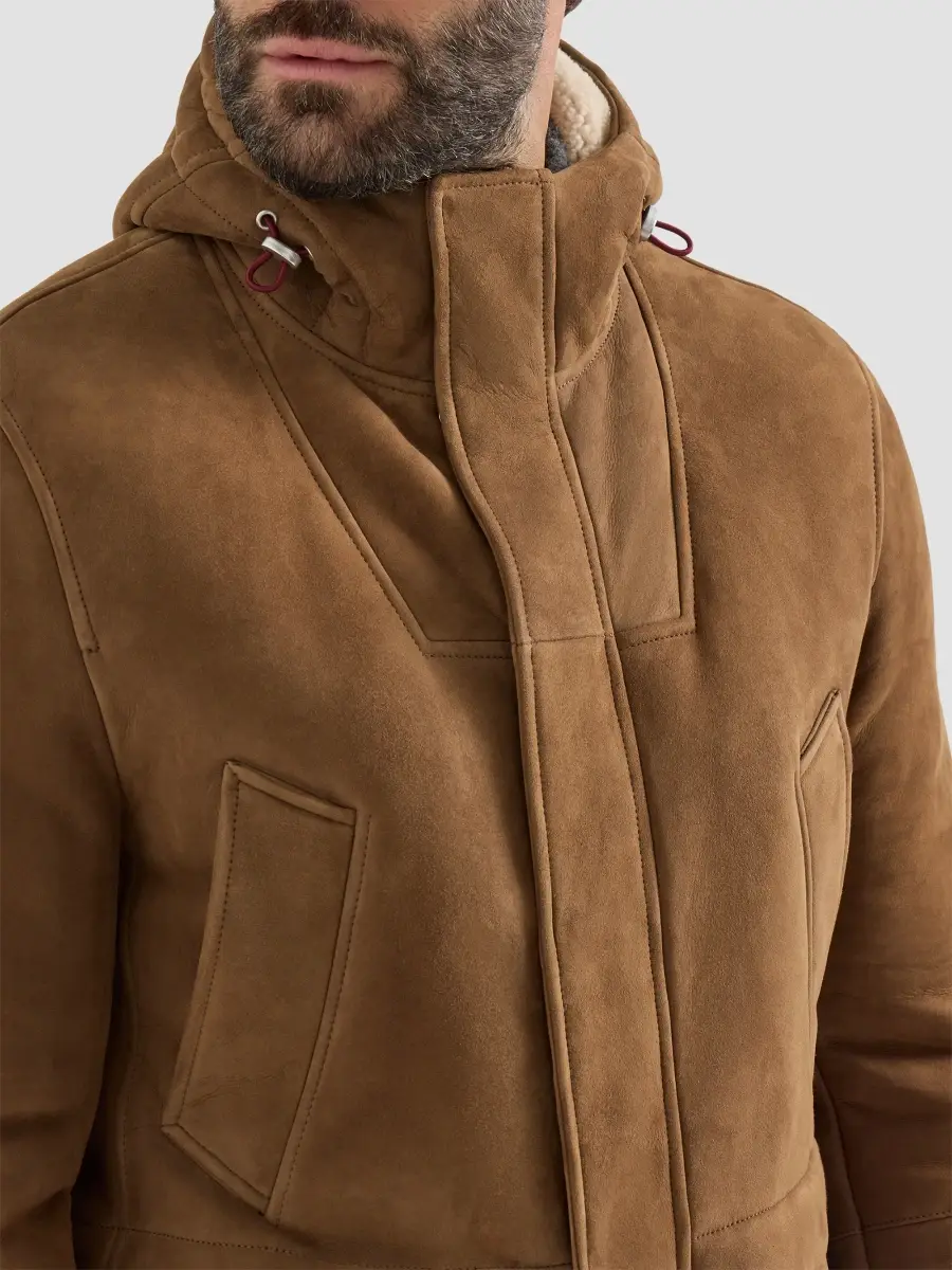 Brunello Cucinelli Men's Suede Curly Shearling Parka Jacket | Thumbnail 5 Brunello Cucinelli Men's Suede Curly Shearling Parka Jacket | Thumbnail 5
