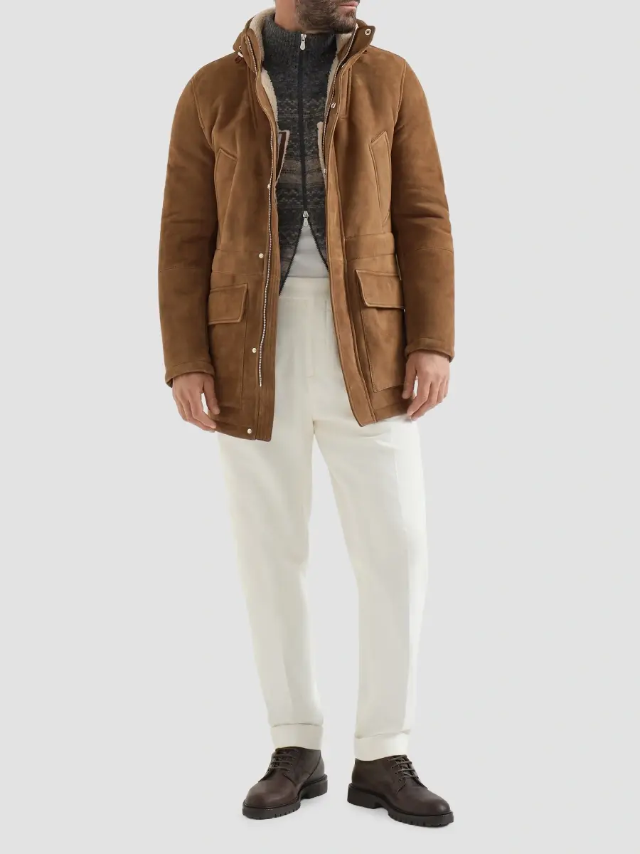 Brunello Cucinelli Men's Suede Curly Shearling Parka Jacket | Thumbnail 6 Brunello Cucinelli Men's Suede Curly Shearling Parka Jacket | Thumbnail 6