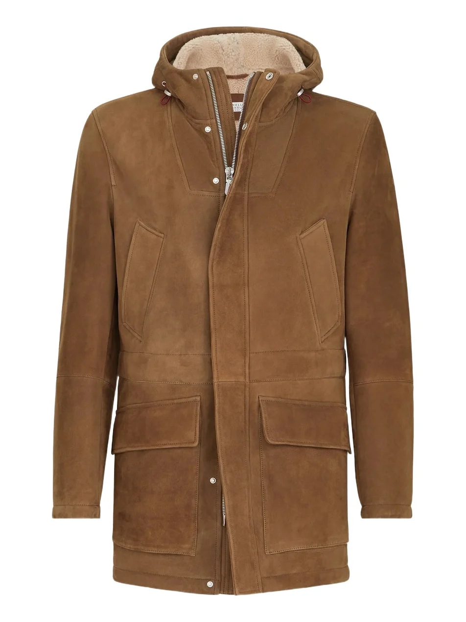 Brunello Cucinelli Men's Suede Curly Shearling Parka Jacket