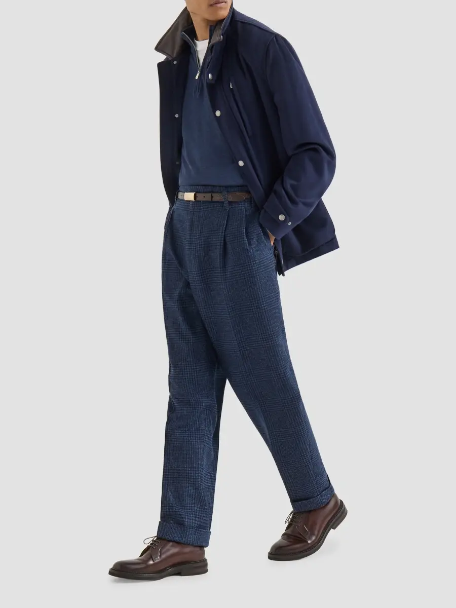 Brunello Cucinelli Men's Cashmere, Silk and Linen Lightweight Sweater with Half Zip - Blue | Thumbnail 6 Brunello Cucinelli Men's Cashmere, Silk and Linen Lightweight Sweater with Half Zip - Blue | Thumbnail 6