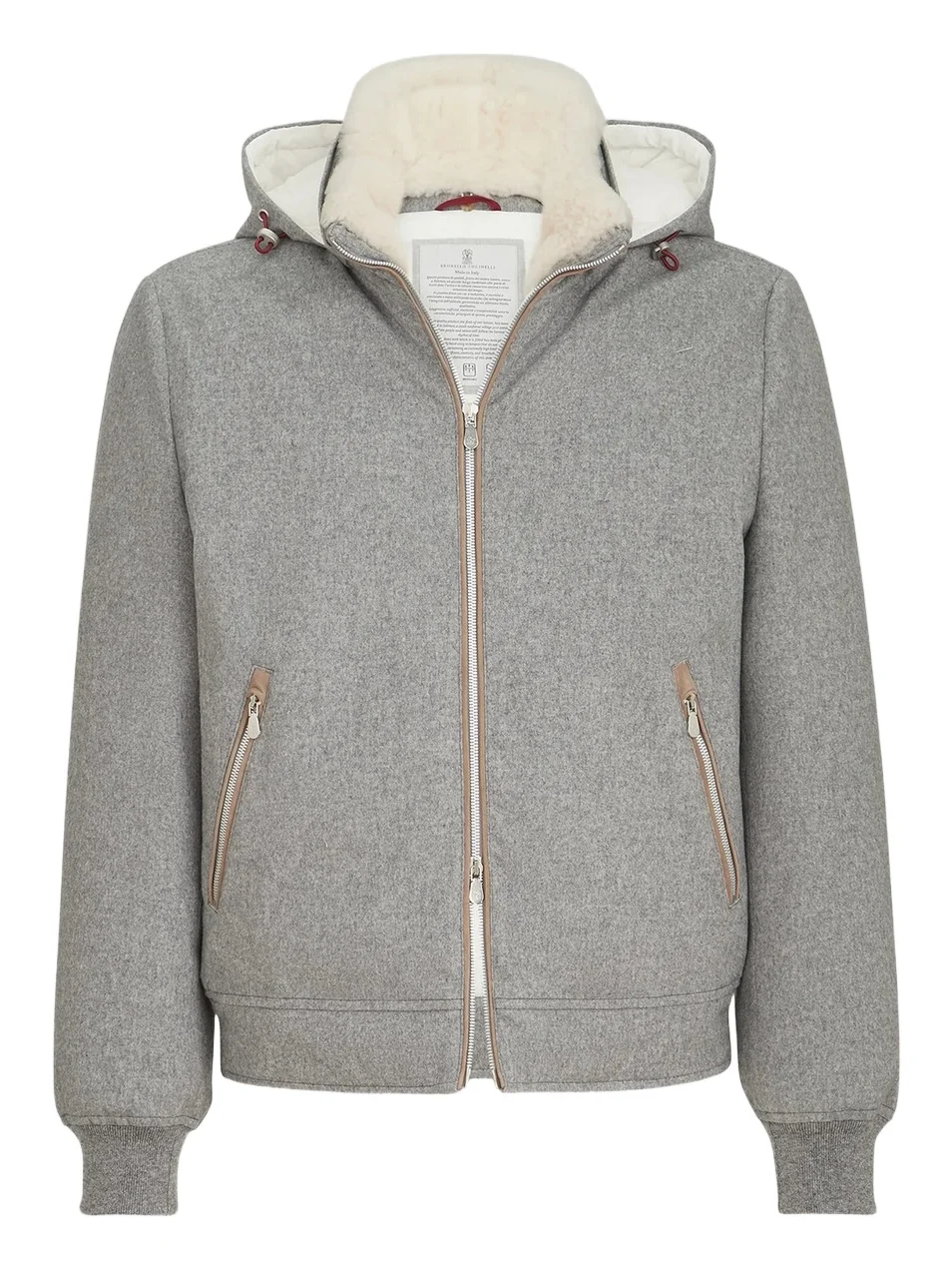 Brunello Cucinelli Men's Bonded Wool Flannel Down Jacket with Detachable Hood - Light Grey