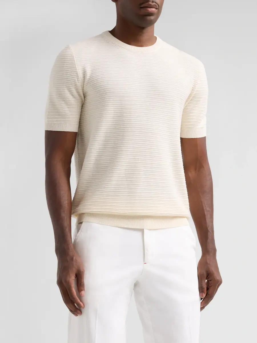 Isaia Men's Silk-Linen Rib-Knit Short-Sleeve Sweater | Thumbnail 4 Isaia Men's Silk-Linen Rib-Knit Short-Sleeve Sweater | Thumbnail 4