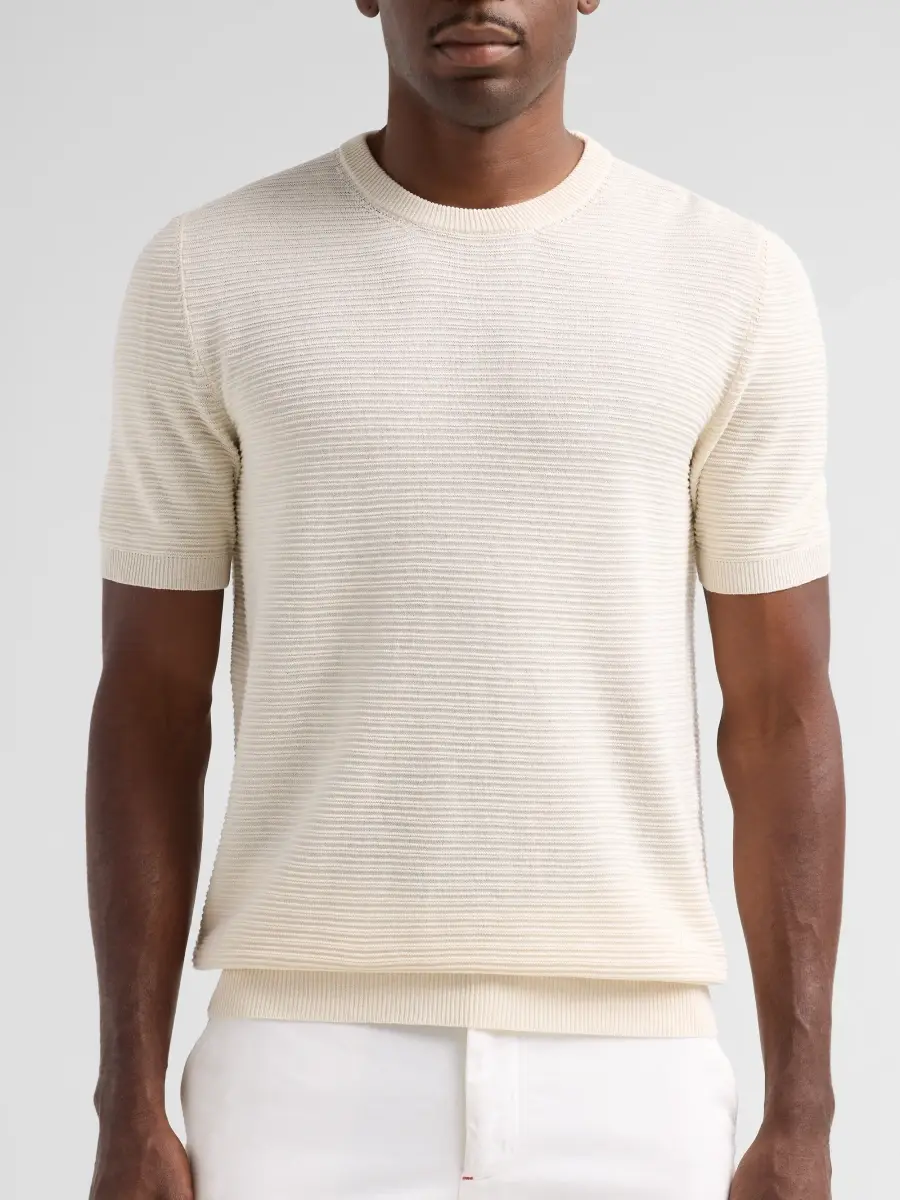 Isaia Men's Silk-Linen Rib-Knit Short-Sleeve Sweater | Thumbnail 5 Isaia Men's Silk-Linen Rib-Knit Short-Sleeve Sweater | Thumbnail 5