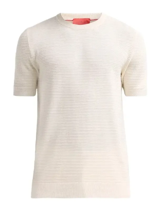 Isaia Men's Silk-Linen Rib-Knit Short-Sleeve Sweater