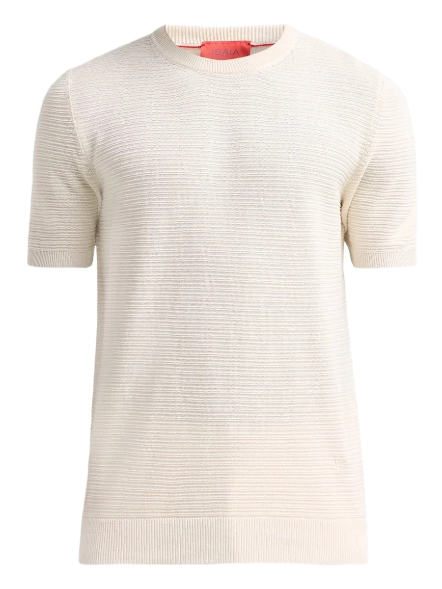 Isaia Men's Silk-Linen Rib-Knit Short-Sleeve Sweater