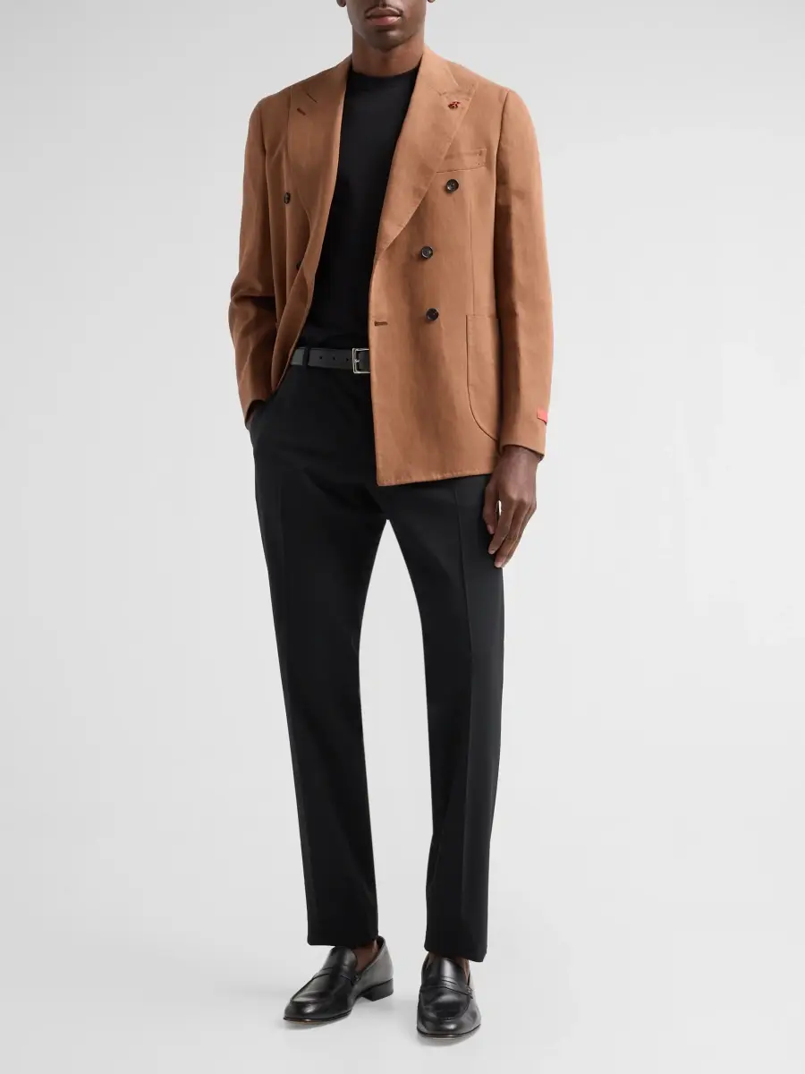 Isaia Men's Linen Double-Breasted Blazer | Thumbnail 2 Isaia Men's Linen Double-Breasted Blazer | Thumbnail 2