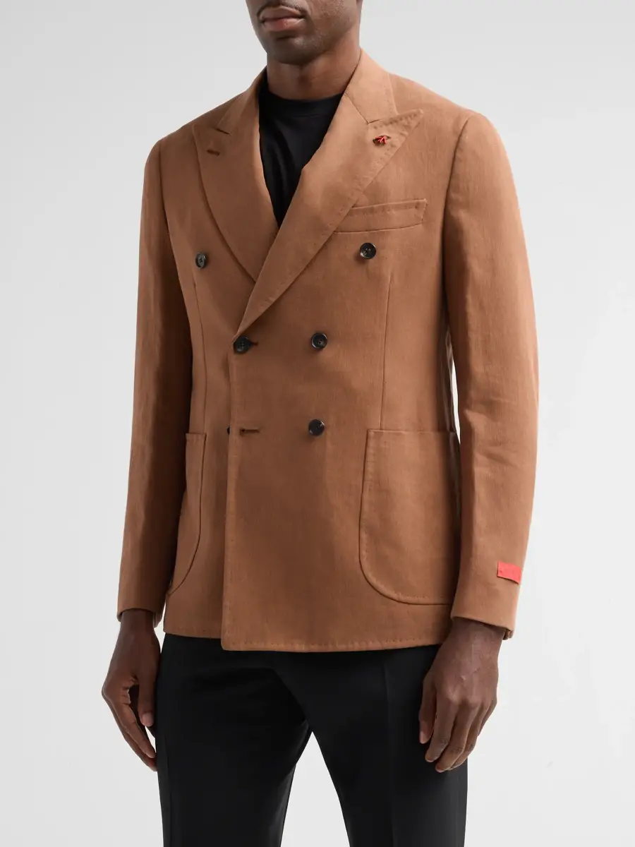 Isaia Men's Linen Double-Breasted Blazer | Thumbnail 4 Isaia Men's Linen Double-Breasted Blazer | Thumbnail 4