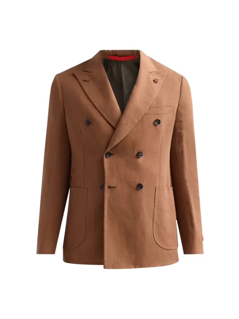 Isaia Men's Linen Double-Breasted Blazer