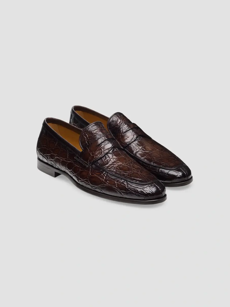 Magnanni Men's Vicente Crocodile-Embossed Leather Penny Loafers | Thumbnail 2