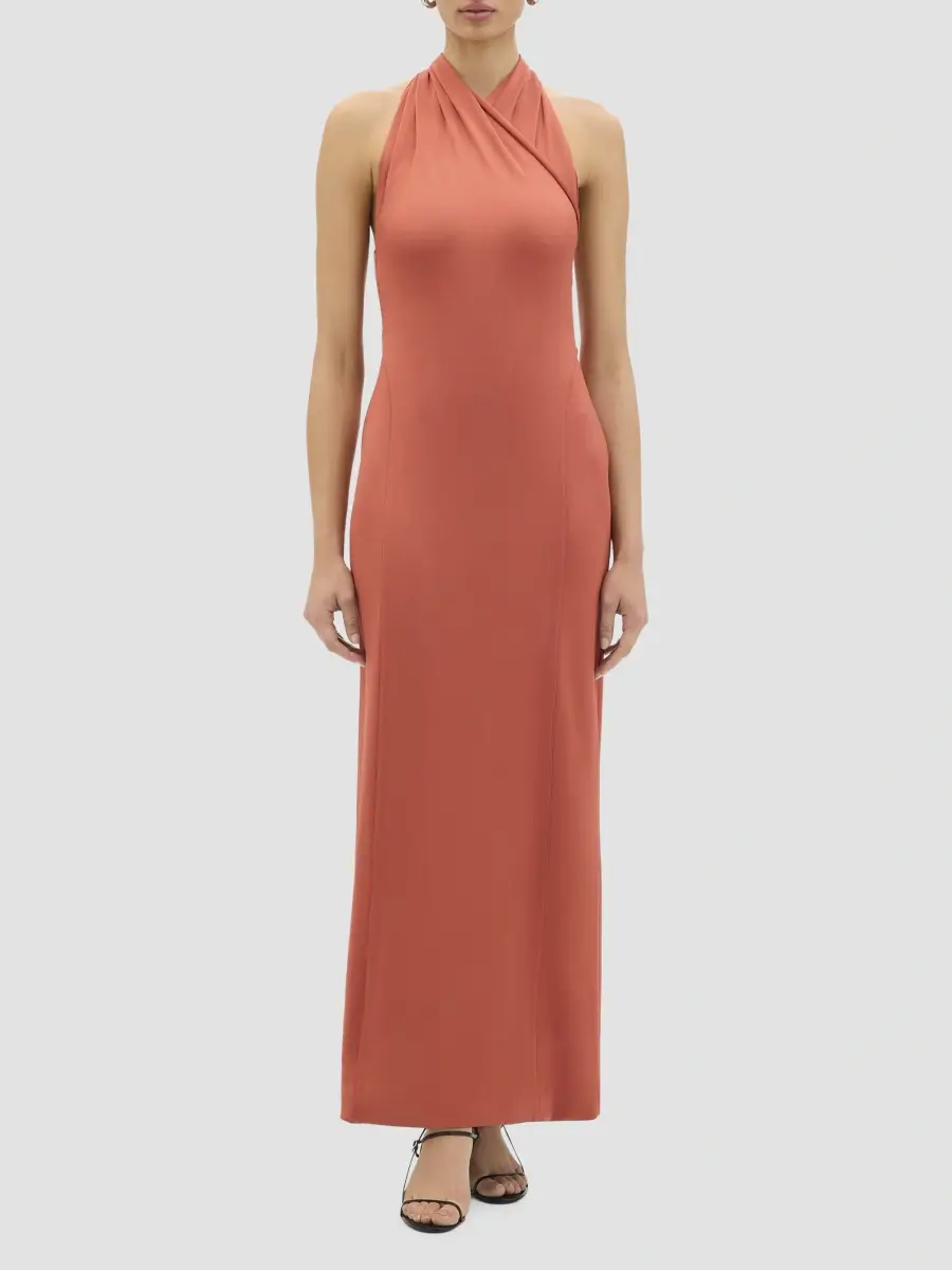 Another Tomorrow Women's Gathered Halter Dress | Thumbnail 2