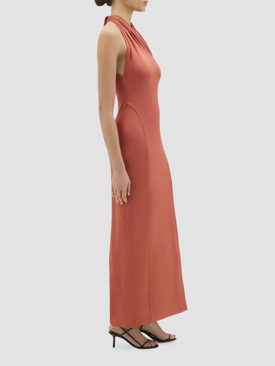 Another Tomorrow Women's Gathered Halter Dress | Thumbnail 3