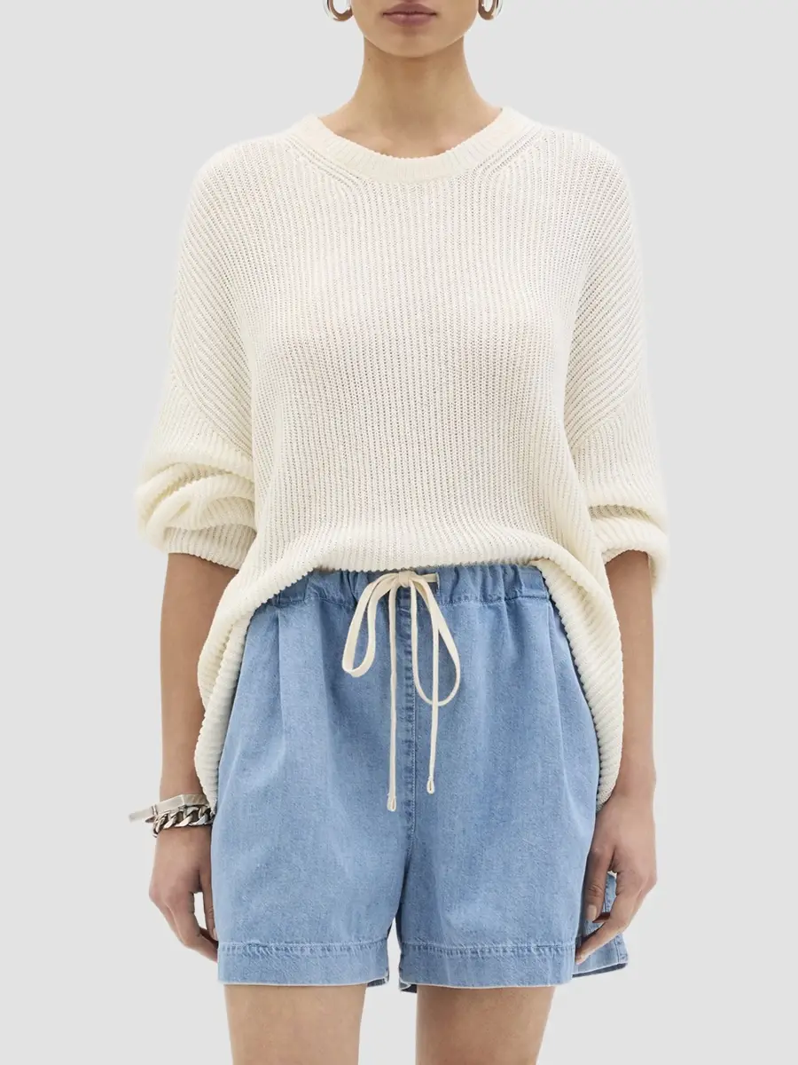 Another Tomorrow Women's Chambray Drawcord Shorts | Thumbnail 2 Another Tomorrow Women's Chambray Drawcord Shorts | Thumbnail 2