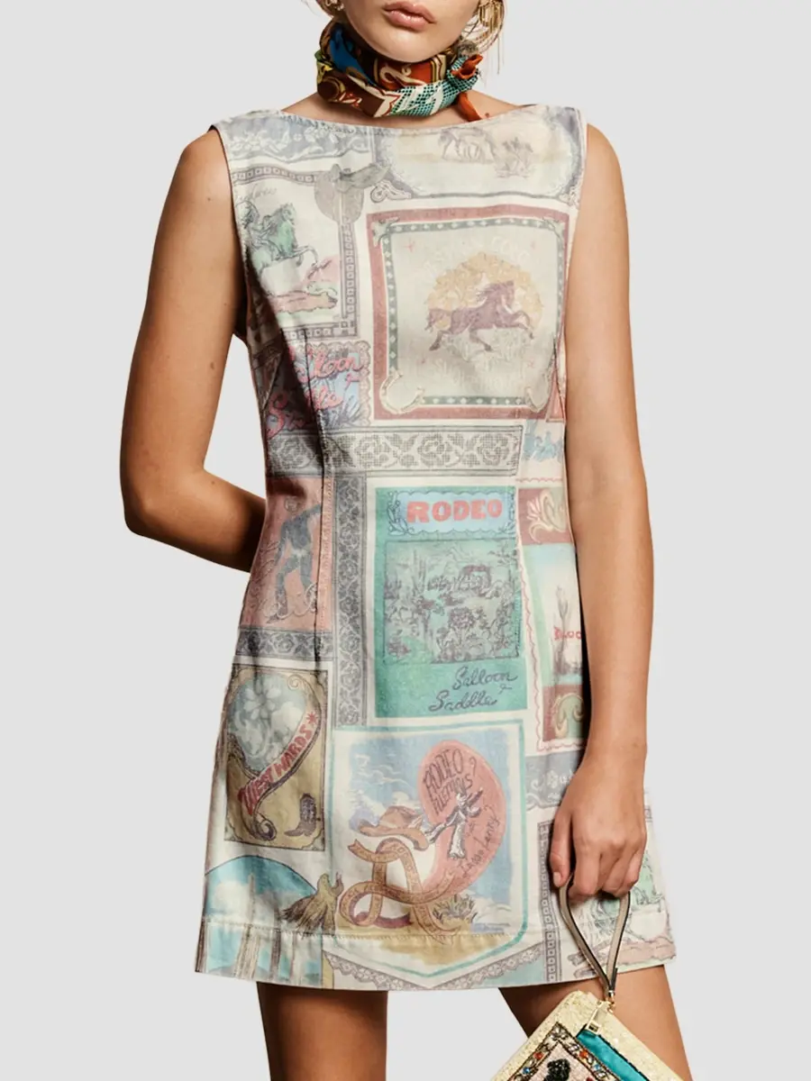 ALÉMAIS Women's Andie Printed Denim Mini Dress | Thumbnail 3 ALÉMAIS Women's Andie Printed Denim Mini Dress | Thumbnail 3