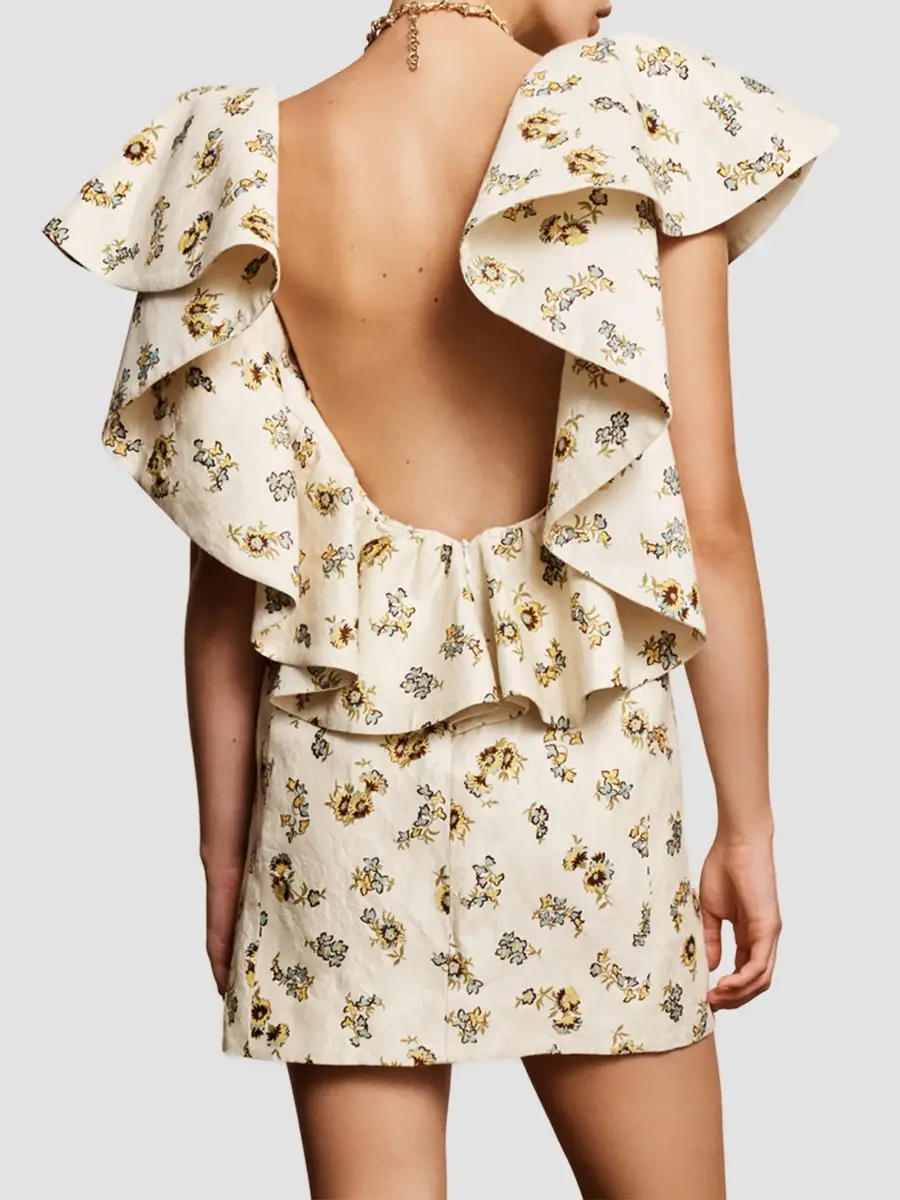 ALÉMAIS Women's Carrie Floral Silk Satin Ruffle Mini Dress | Thumbnail 3 ALÉMAIS Women's Carrie Floral Silk Satin Ruffle Mini Dress | Thumbnail 3