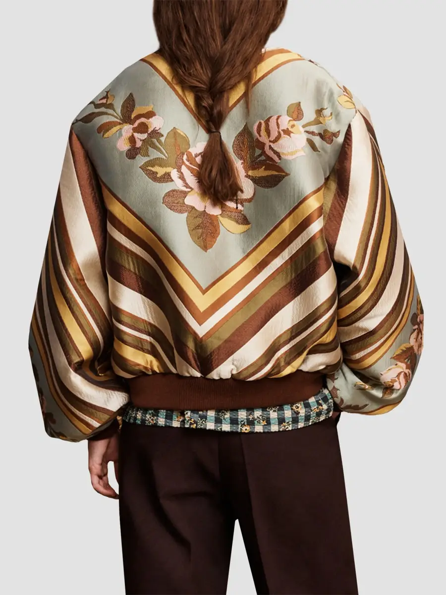 ALÉMAIS Women's La Rosa Printed Jacquard Bomber Jacket | Thumbnail 3