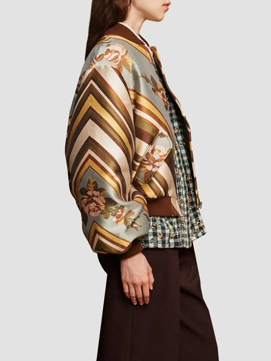 ALÉMAIS Women's La Rosa Printed Jacquard Bomber Jacket | Thumbnail 4