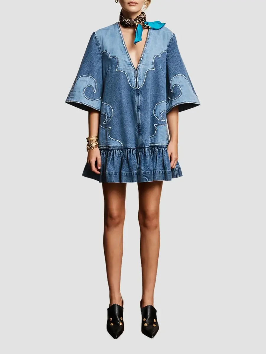 ALÉMAIS Women's Jesse Appliqué Denim Mini Dress | Thumbnail 2 ALÉMAIS Women's Jesse Appliqué Denim Mini Dress | Thumbnail 2