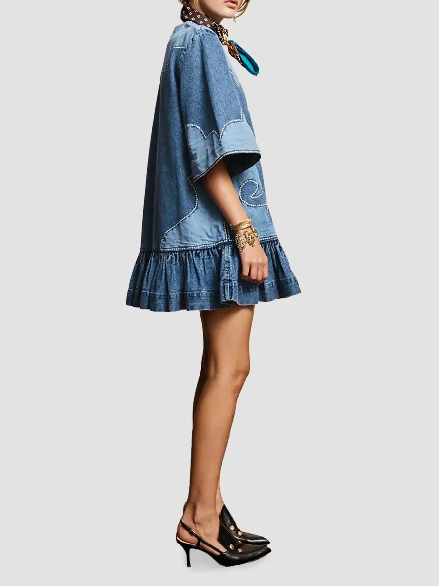 ALÉMAIS Women's Jesse Appliqué Denim Mini Dress | Thumbnail 4 ALÉMAIS Women's Jesse Appliqué Denim Mini Dress | Thumbnail 4